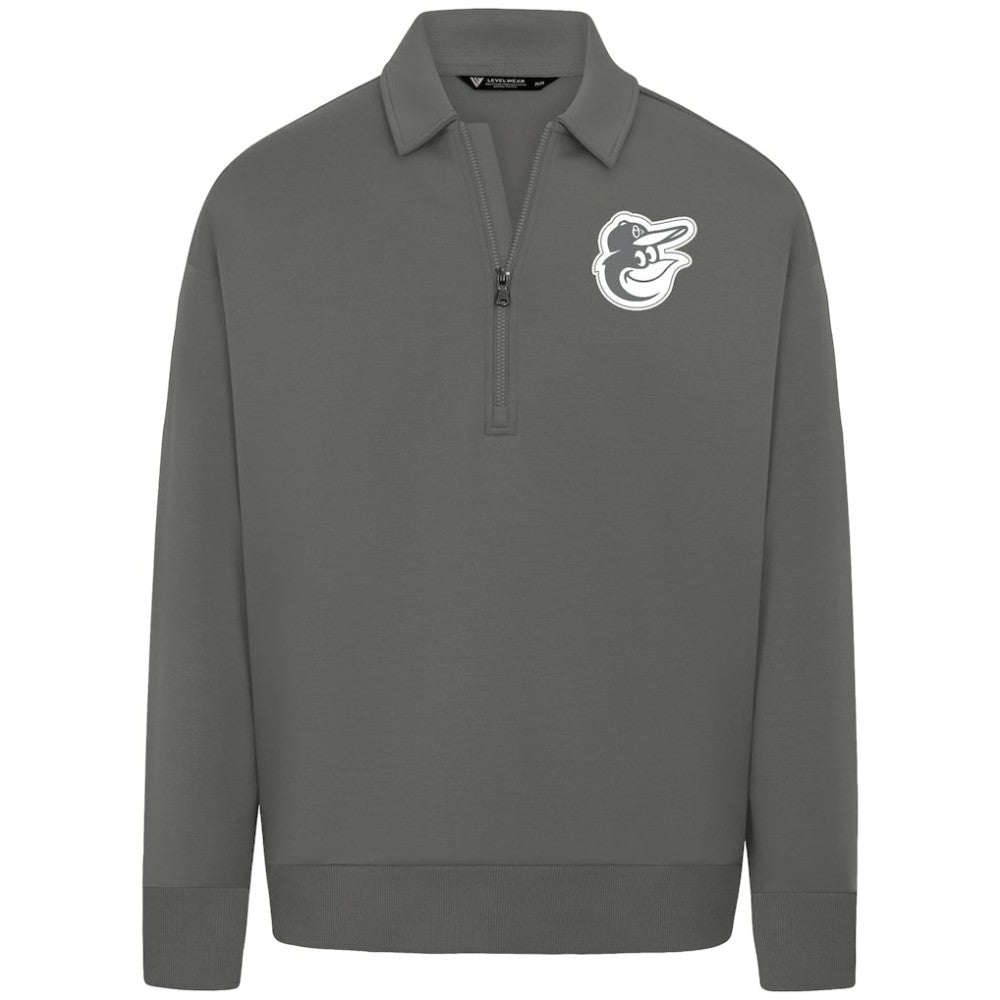 Baltimore Orioles Levelwear Luxe Signature Quarter-Zip Chenille Logo Tri-Blend Sweatshirt - Gray - MLB Online