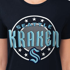 Seattle Kraken G-III 4Her by Carl Banks Women's Super-Slim Lightweight Pinstripe Circle Graphic T-Shirt - Navy - NHL 203505350