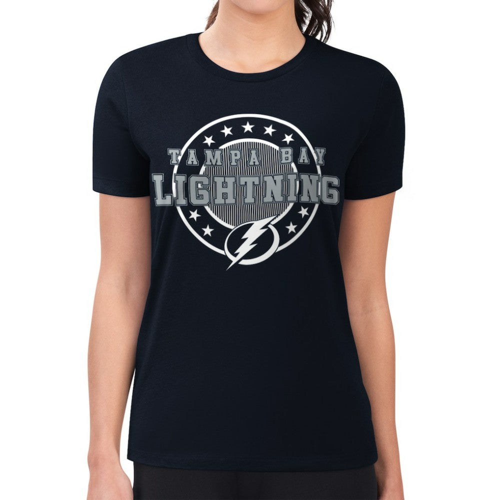 Tampa Bay Lightning G-III 4Her by Carl Banks Women's Super-Slim Lightweight Pinstripe Circle Graphic T-Shirt - Navy - NHL 203505351