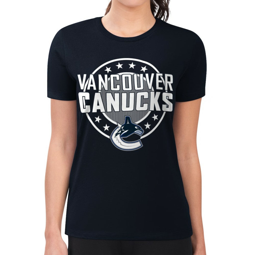 Vancouver Canucks G-III 4Her by Carl Banks Women's Super-Slim Lightweight Pinstripe Circle Graphic T-Shirt - Navy - NHL 203505353