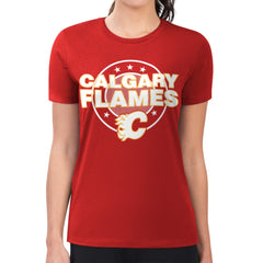 Calgary Flames G-III 4Her by Carl Banks Women's Super-Slim Lightweight Pinstripe Circle Graphic T-Shirt - Red - NHL 203505355