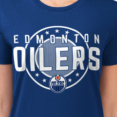 Edmonton Oilers G-III 4Her by Carl Banks Women's Super-Slim Lightweight Pinstripe Circle Graphic T-Shirt - Royal - NHL 203505364