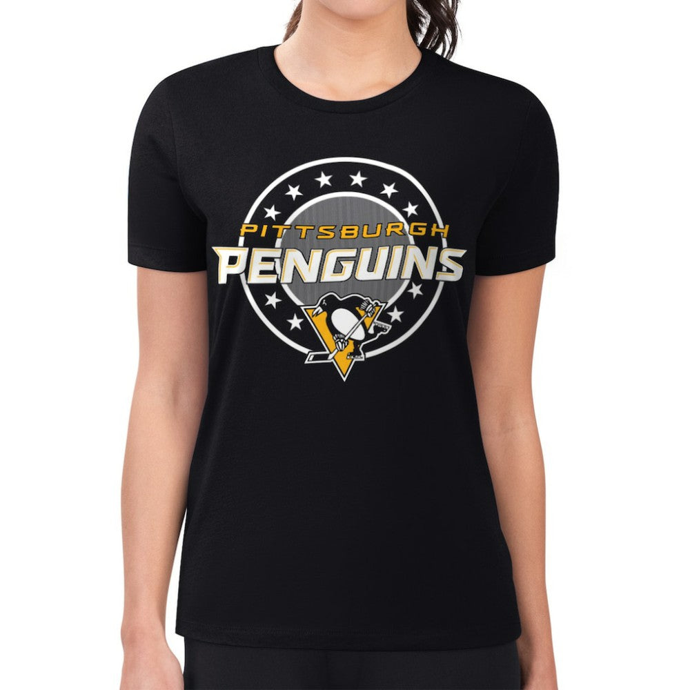 Pittsburgh Penguins G-III 4Her by Carl Banks Women's Super-Slim Lightweight Pinstripe Circle Graphic T-Shirt - Black - NHL 203505369