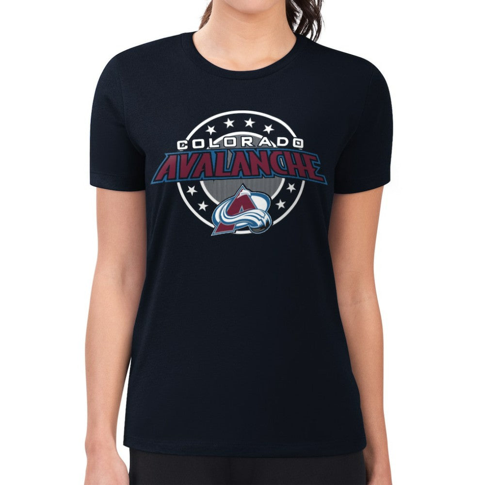 Colorado Avalanche G-III 4Her by Carl Banks Women's Super-Slim Lightweight Pinstripe Circle Graphic T-Shirt - Navy - NHL 203505372