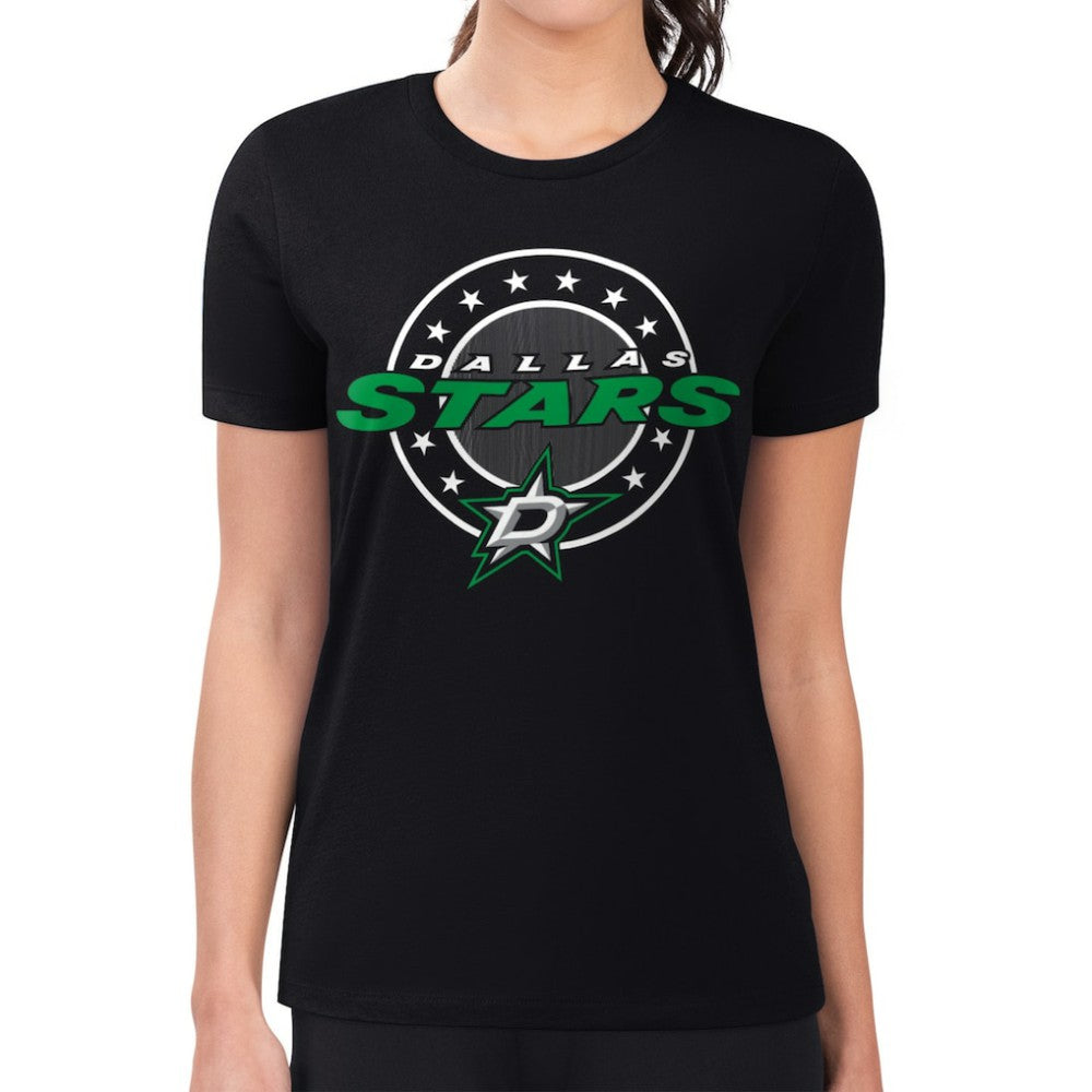 Dallas Stars G-III 4Her by Carl Banks Women's Super-Slim Lightweight Pinstripe Circle Graphic T-Shirt - Black - NHL 203505375