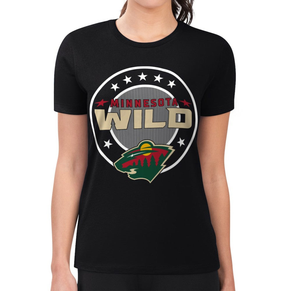 Minnesota Wild G-III 4Her by Carl Banks Women's Super-Slim Lightweight Pinstripe Circle Graphic T-Shirt - Black - NHL 203505377