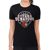 Ottawa Senators G-III 4Her by Carl Banks Women's Super-Slim Lightweight Pinstripe Circle Graphic T-Shirt - Black - NHL 203505378