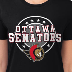 Ottawa Senators G-III 4Her by Carl Banks Women's Super-Slim Lightweight Pinstripe Circle Graphic T-Shirt - Black - NHL 203505378