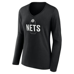 Brooklyn Nets Women's Center Court Name & Number Custom Long Sleeve V-Neck T-Shirt Black