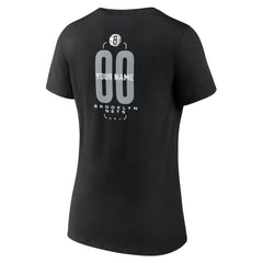 Brooklyn Nets Women's Center Court Name & Number Custom V-Neck T-Shirt Black