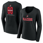 Portland Trail Blazers Women's Center Court Name & Number Custom Long Sleeve V-Neck T-Shirt Black