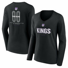 Sacramento Kings Women's Center Court Name & Number Custom Long Sleeve V-Neck T-Shirt Black