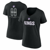 Sacramento Kings Women's Center Court Name & Number Custom V-Neck T-Shirt Black