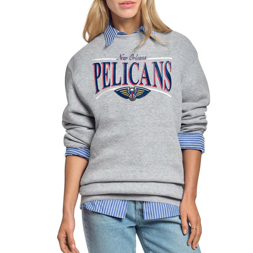 New Orleans Pelicans Starter Women's Arch Stripe Fleece Crewneck Sweatshirt Gray