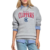 LA Clippers Starter Women's Arch Stripe Fleece Crewneck Sweatshirt Gray