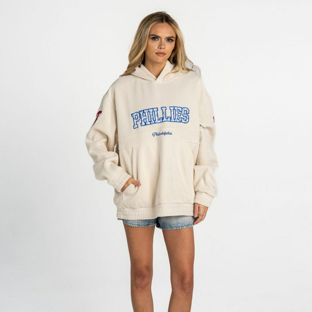 Philadelphia Phillies The Wild Collective Women's Oversized Cord Hoodie - Cream - MLB on Sale