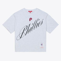 Philadelphia Phillies Mitchell & Ness Women's Script Cropped Boxy T-Shirt - Heather Gray - Mitchell & Ness Discount