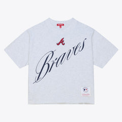 Atlanta Braves Mitchell & Ness Women's Script Cropped Boxy T-Shirt - Heather Gray - Mitchell & Ness on Sale