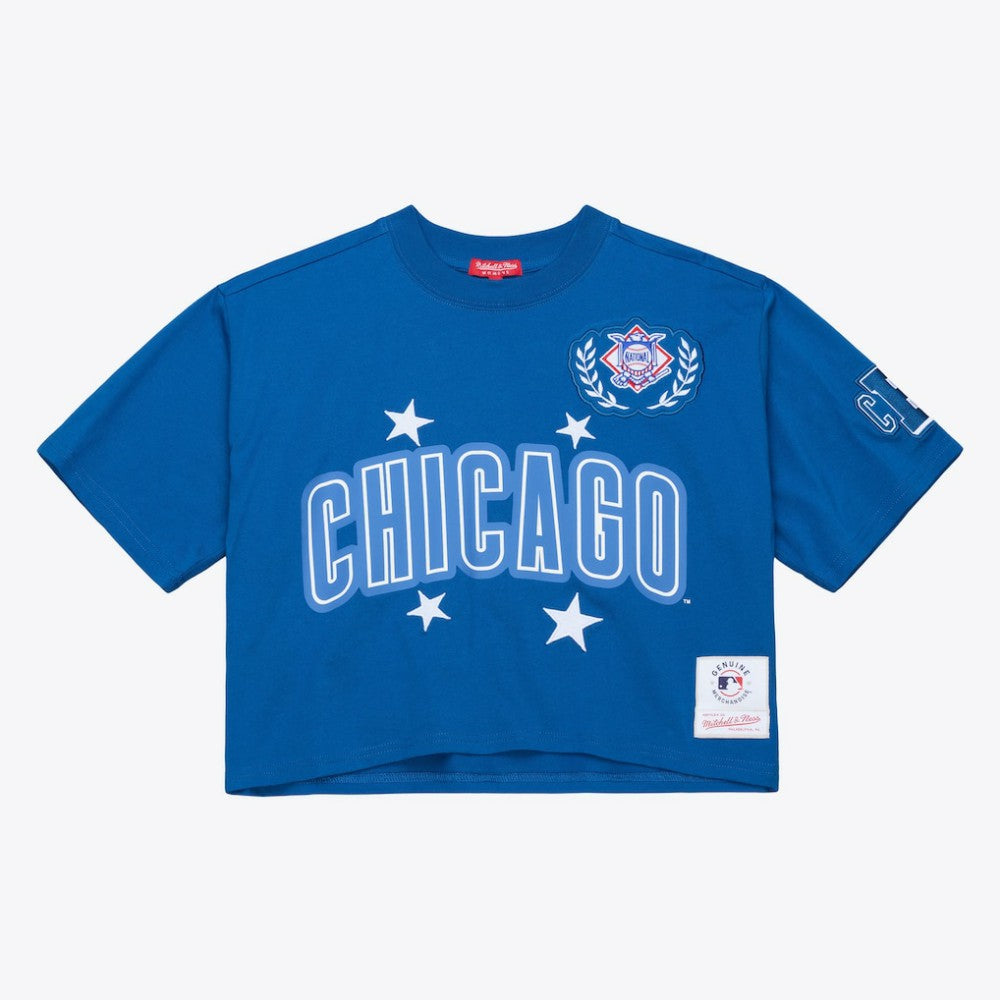 Chicago Cubs Mitchell & Ness Women's Pep Rally Cropped Boxy T-Shirt - Royal - Mitchell & Ness on Sale