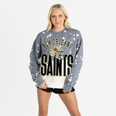 New Orleans Saints Gameday Couture Women's Arch Rivals Faded Wash Sweatshirt Gray