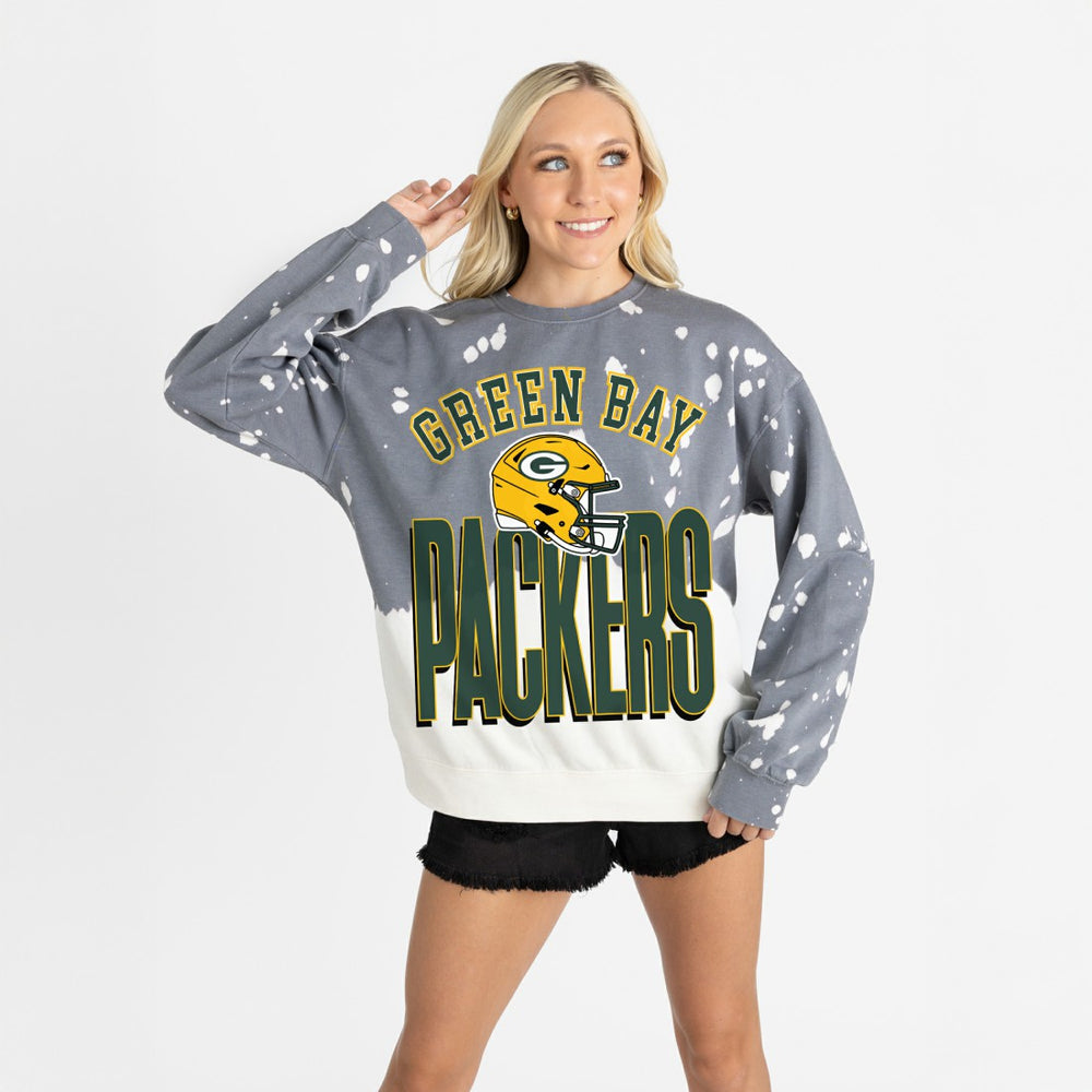 Green Bay Packers Gameday Couture Women's Arch Rivals Faded Wash Sweatshirt Gray