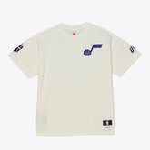 Utah Jazz Hardwood Classics Chainstitch Premium T-Shirt Cream | Mitchell & Ness online