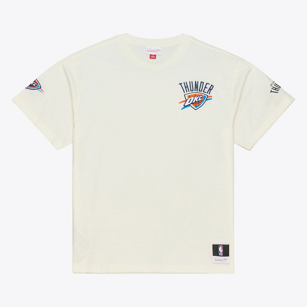 Oklahoma City Thunder Hardwood Classics Chainstitch Premium T-Shirt Cream | Mitchell & Ness discount