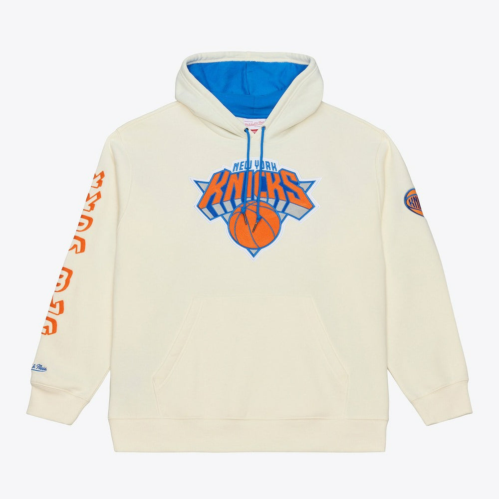 New York Knicks Hardwood Classics Chainstitch Premium Fleece Hoodie Cream | Mitchell & Ness
