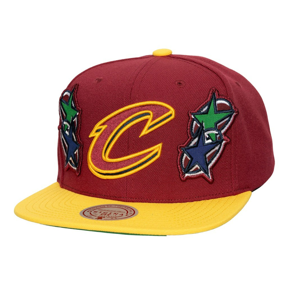 Cleveland Cavaliers x Billie Eilish Hardwood Classics Patch Snapback Hat for sale Wine/Gold | Mitchell & Ness