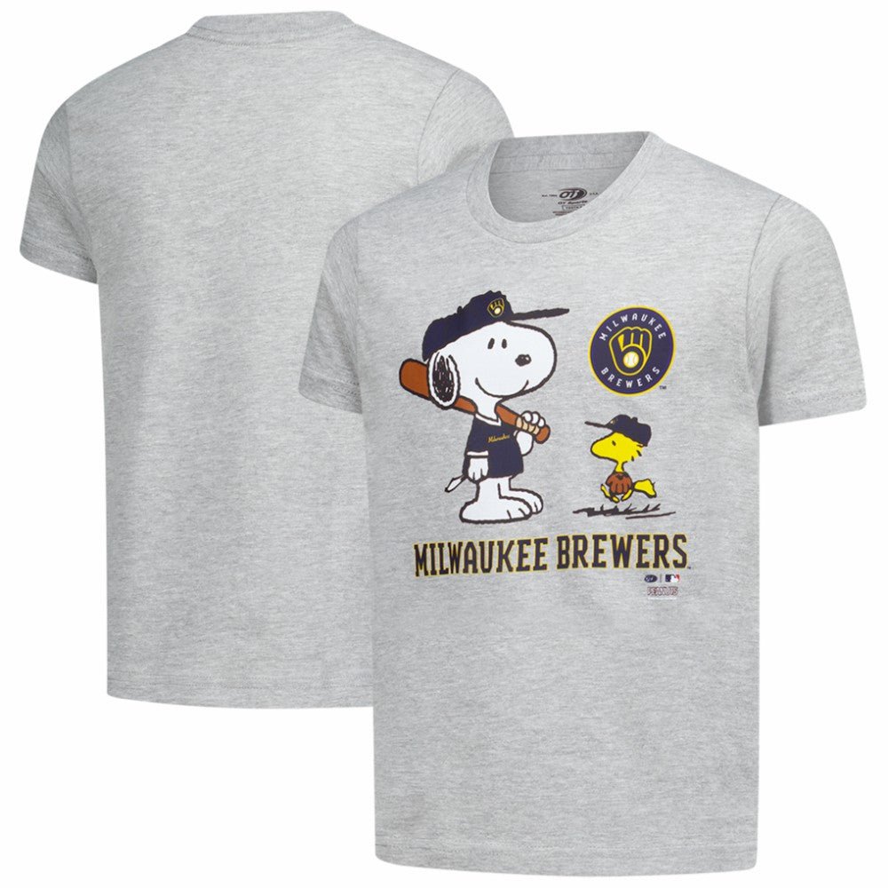 Milwaukee Brewers Youth Peanuts Snoopy T-Shirt - Heather Gray - MLB Sale