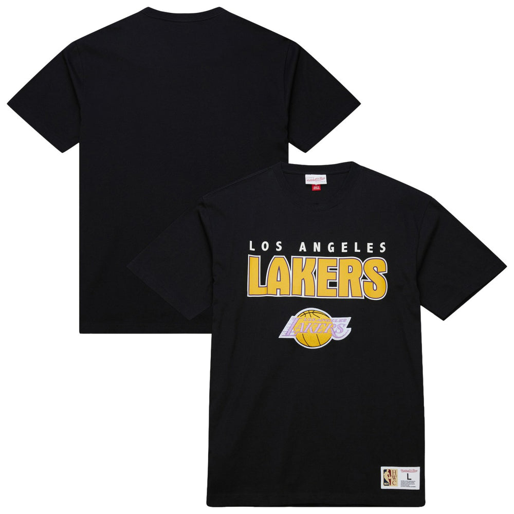 Los Angeles Lakers Hardwood Classics Throw It Back Premium T-Shirt Black | Mitchell & Ness for sale