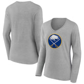 Buffalo Sabres Women's Primary Logo Long Sleeve V-Neck T-Shirt - Gray - NHL 203555625
