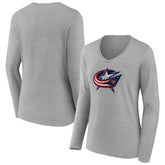 Columbus Blue Jackets Women's Primary Logo Long Sleeve V-Neck T-Shirt - Gray - NHL 203555630