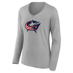Columbus Blue Jackets Women's Primary Logo Long Sleeve V-Neck T-Shirt - Gray - NHL 203555630