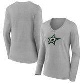 Dallas Stars Women's Primary Logo Long Sleeve V-Neck T-Shirt - Gray - NHL 203555632