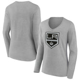 Los Angeles Kings Women's Primary Logo Long Sleeve V-Neck T-Shirt - Gray - NHL 203555644
