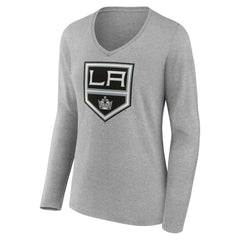 Los Angeles Kings Women's Primary Logo Long Sleeve V-Neck T-Shirt - Gray - NHL 203555644