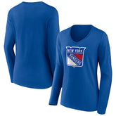 New York Rangers Women's Primary Logo Long Sleeve V-Neck T-Shirt - Blue - NHL 203555660
