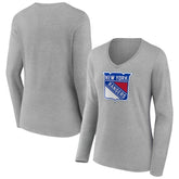 New York Rangers Women's Primary Logo Long Sleeve V-Neck T-Shirt - Gray - NHL 203555662