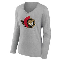 Ottawa Senators Women's Primary Logo Long Sleeve V-Neck T-Shirt - Gray - NHL 203555663