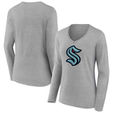 Seattle Kraken Women's Primary Logo Long Sleeve V-Neck T-Shirt - Gray - NHL 203555670