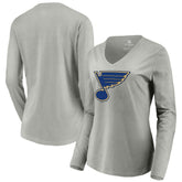 St. Louis Blues Women's Primary Logo Long Sleeve V-Neck T-Shirt - Gray - NHL 203555672