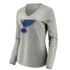 St. Louis Blues Women's Primary Logo Long Sleeve V-Neck T-Shirt - Gray - NHL 203555672