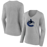 Vancouver Canucks Women's Primary Logo Long Sleeve V-Neck T-Shirt - Gray - NHL 203555678