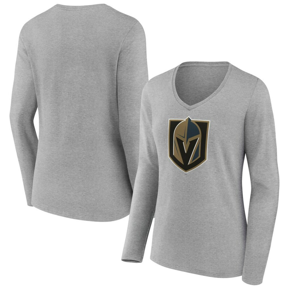 Vegas Golden Knights Women's Primary Logo Long Sleeve V-Neck T-Shirt - Gray - NHL 203555681