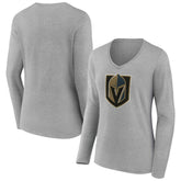 Vegas Golden Knights Women's Primary Logo Long Sleeve V-Neck T-Shirt - Gray - NHL 203555681