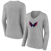 Washington Capitals Women's Primary Logo Long Sleeve V-Neck T-Shirt - Gray - NHL 203555682