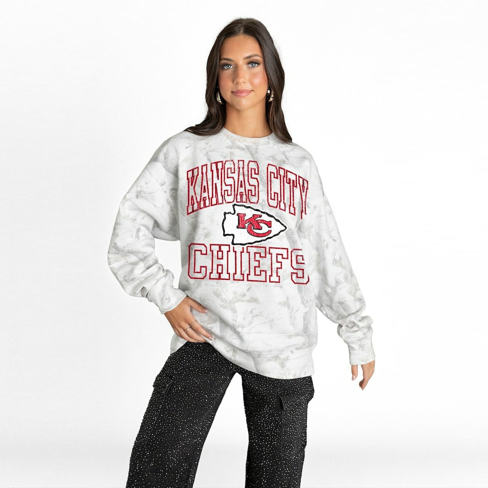 Kansas City Chiefs Gameday Couture Women's Whiteout Oversized Premium Fleece Sweatshirt Arctic Camo