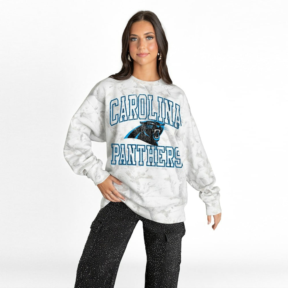 Carolina Panthers Gameday Couture Women's Whiteout Oversized Premium Fleece Sweatshirt Arctic Camo
