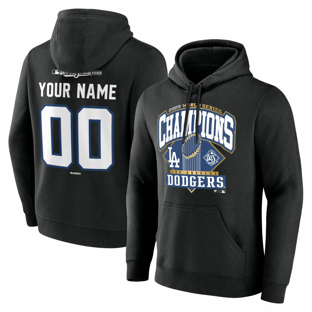 Los Angeles Dodgers 2025 World Series Champions Custom Name & Number Hoodie - Black - MLB Online